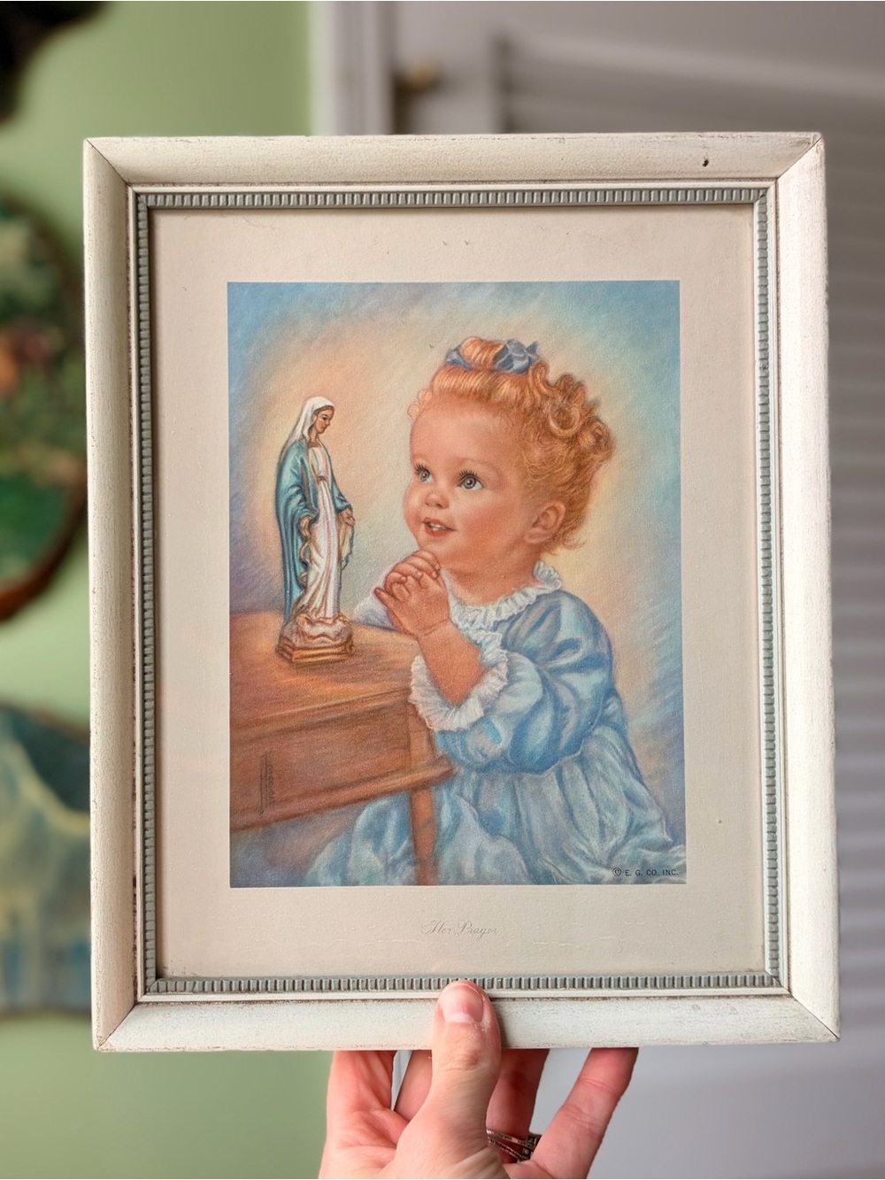 Vintage Wood Framed Blue Nursery Prayer Wall Art Print Classic Child Portrait - Picture 7 of 7